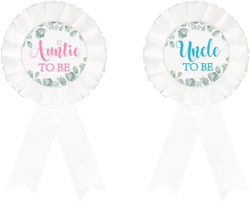 Auntie To Be Tinplate Badge Pin, Uncle To Be Tinplate Badge Pin, Gender Reveal Baby Shower Pins, Green Leaves Aunt Satin Fabric Button, Uncle Satin Fabric Button Party Decoration - White 2pcs