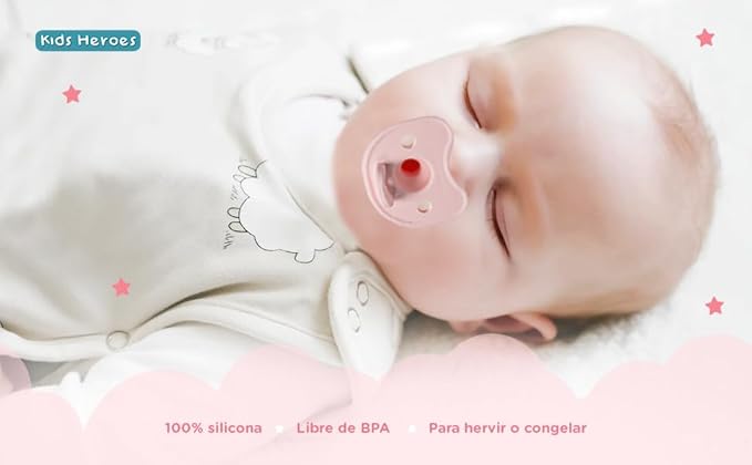 Kids Heroes Baby Pacifiers 0-6 Months, Orthodontic Pacifier Newborn, One-Piece Silicone Pacifier, BPA Free, 2 Pack