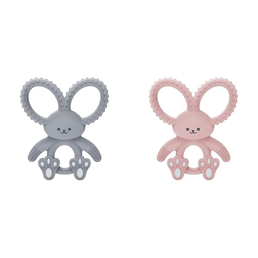 Dr. Brown's Flexees Gray & Pink Bunny Silicone Baby Teethers, BPA Free, for 3 Months+ Babies