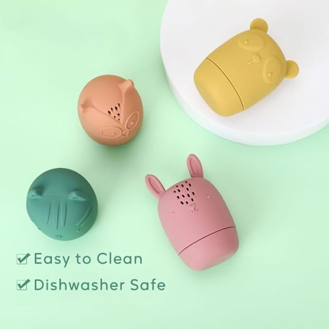 Silicone Bath Toys, Squeezable Bathtub Toys for Toddle 6-12-18 Months+, Kids-Friendly Bath Toys, Baby Shower Toys for Kids 1-3