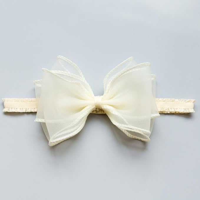 Cute Lace Bow Baby Girls Headbands White Knot Headband Soft Chiffon Hair Band for Newborn Infant Toddler Kids Hair Accessories (Beige A)