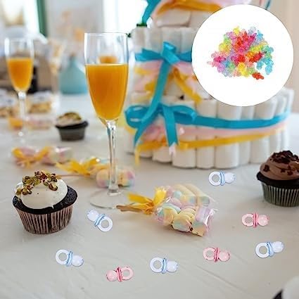 100Pcs Mini Pacifier, Acrylic Colorful Baby Pacifier Toys Baby Baptism Soothing Mini Color Toys for Baby Birthday Shower Party Decoration(Transparent Color Mixing)