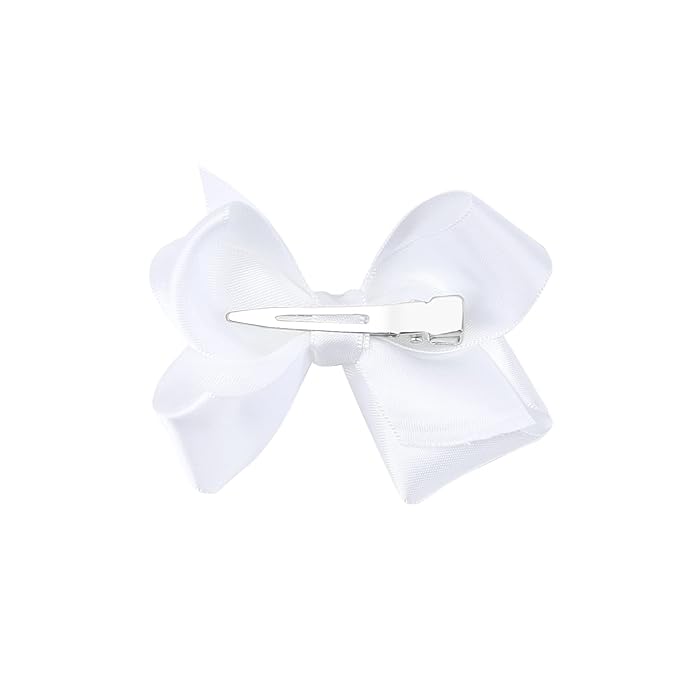 3 Inch Satin Bow for Little Girls - 2 Pcs (White)