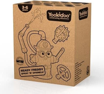 Yookidoo Baby Bath Toddler Toys (Ages 3+) - Ready Freddy Spray ‘N’ Sprinkle Fire Hydrant Bathtime Toy - Includes Hose, Spray Nozzle, Wheel, & Water Gauge - Attach to Any Bath Tub or Shower - Mold Free