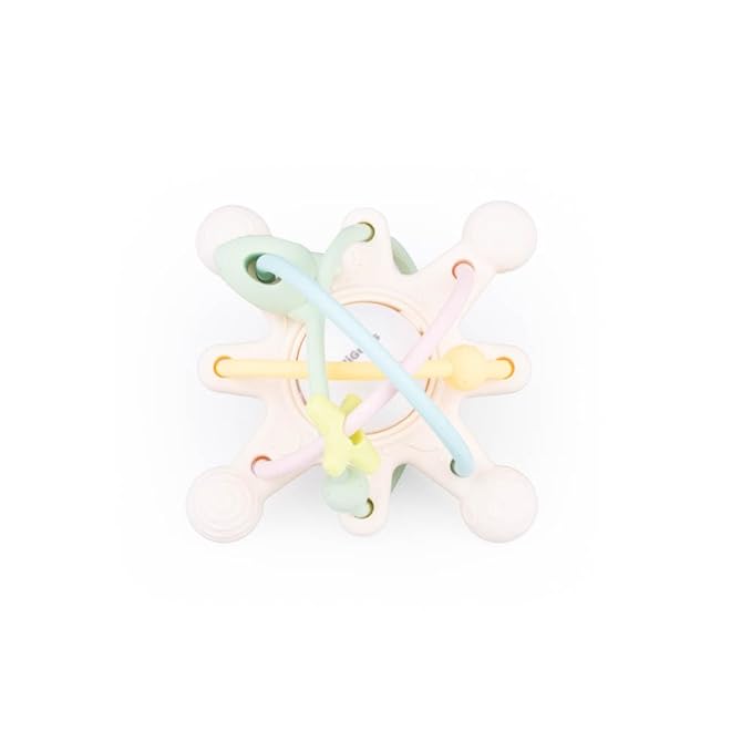 Cosmo Silicone Baby Rattle Teether – Pastel | BPA-Free 3D Sensory Teething Toy | Multi-Textured Chewable Arms & Pullable Rings | Food Grade Silicone | Developmental Grip Toy 3-36 Months