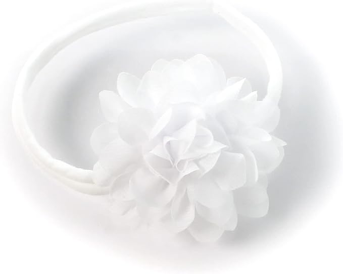My Lello Baby Girl Rounded Petal Chiffon Flower Nylon Elastic Headbands Set 2pcs - Small - White/Black