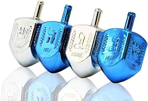 The Dreidel Company 50-Pack Hanukkah Plastic Silver & Blue Metallic Dreidels with English Translation, Spinning Tops Includes Dreidel Game Instruction Card