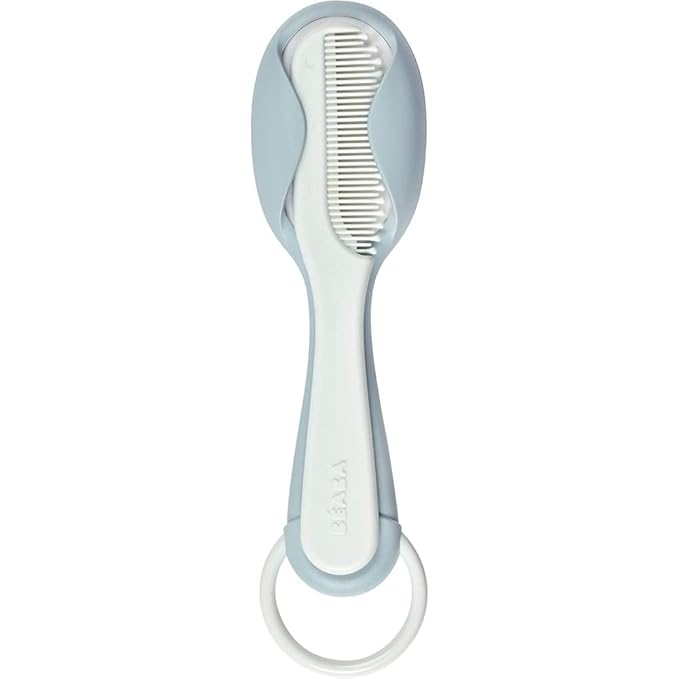 Beaba - Comb + Hairbrush set for Babies and Children - Integrated comb storage system on the back of the brush - Green Blue