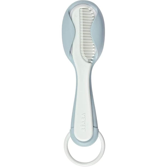 Beaba - Comb + Hairbrush set for Babies and Children - Integrated comb storage system on the back of the brush - Green Blue