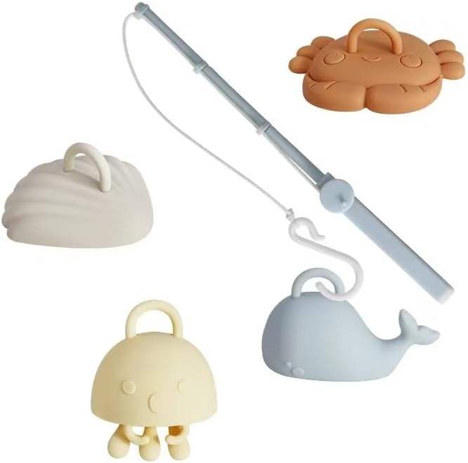 Silicone Fishing Toy Game Playset,Bath Toys for Toddlers and Babies,Montessori Fine Motor Skills Fish Games for Children,Kids Bathtub Toys,Floating Bath Tub Toys for Kids Baby Infant