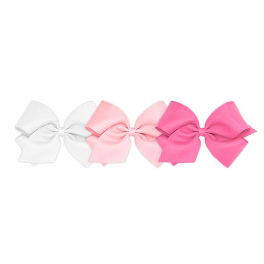Wee Ones Girls' 3 pc Set Solid Grosgrain Variety Pack on a WeeStay No-Slip Hair Clip, King, White, Light Pink, and Hot Pink