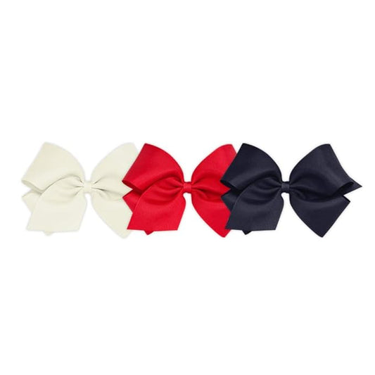 Wee Ones Girls' 3 pc Set Solid Grosgrain Variety Pack on a WeeStay No-Slip Hair Clip, King, Antique White, Red, and Navy