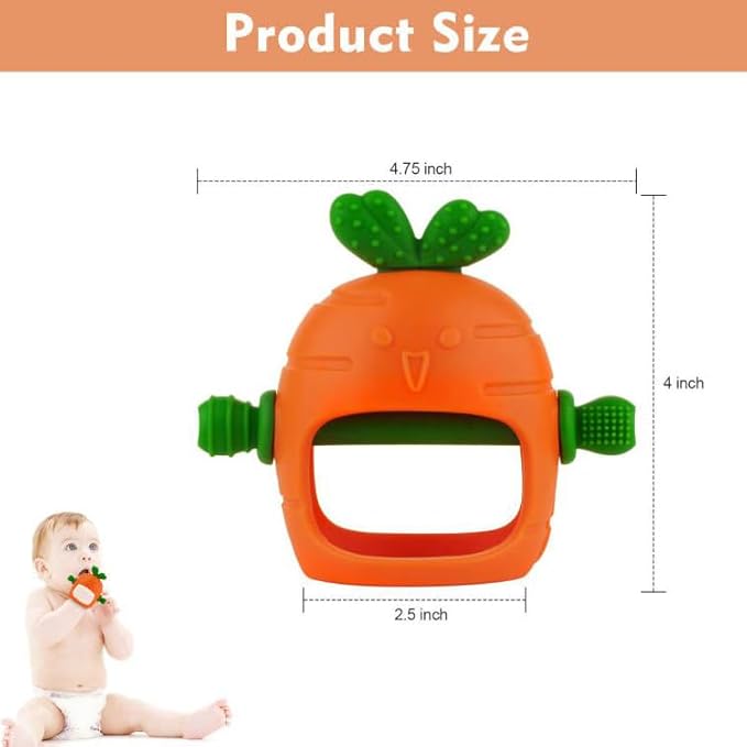 Chuya Silicone Baby Teething Toys Teether for Babies 0-24 Months Carrot Hand Teethers Teething Relief Sore Gums Baby Toys for Infants