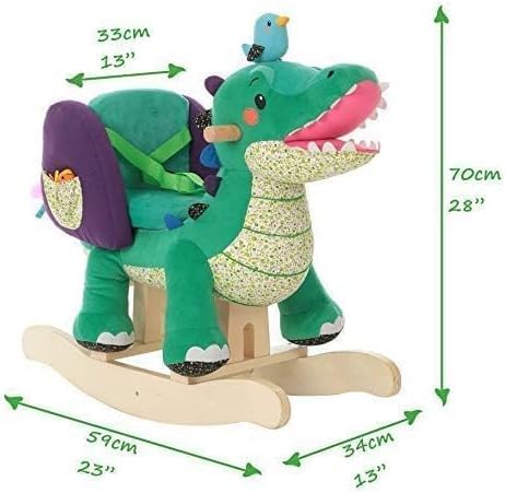 labebe Child Rocking Horse Toy, Stuffed Animal Rocking Horse, Green Crocodile Plush Rocker Toy for Kid 6 Month -3 Years, Wooden Rocking Horse Chair/Rocker/Animal Ride on