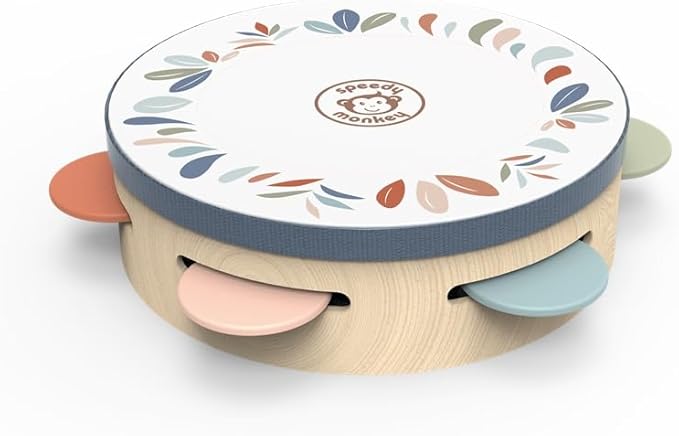 SPEEDY MONKEY 7 Inch Kids Wooden Tambourine with 6 Chrome Jingles | Safe & Fun Musical Instrument for Toddlers, Lightweight Percussion Instrument for Playtime & Early Music Learning