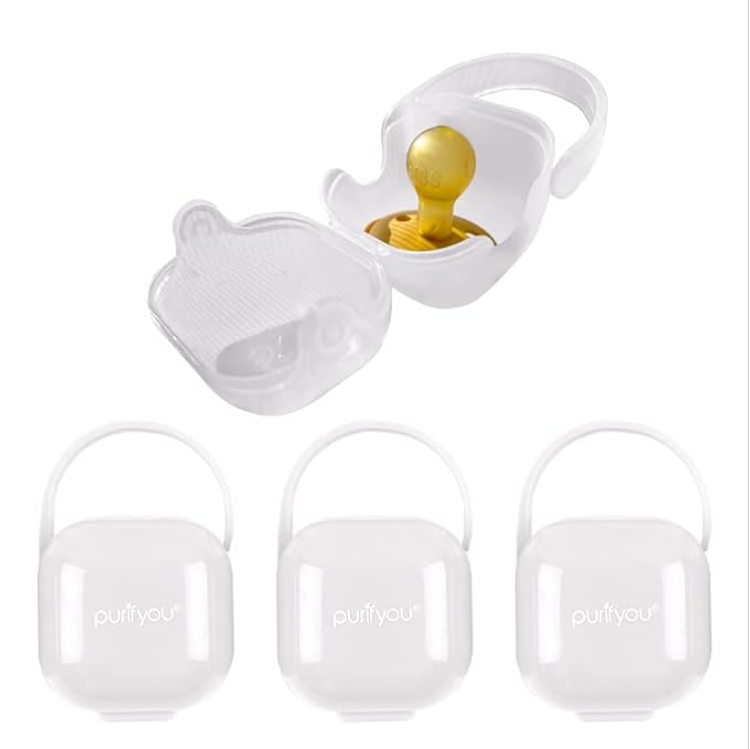 purifyou BPA-Free baby pacifier holder & Nipple Shield Cases - Set of 3 Clear Pacifier case for diaper bag & Stroller - Pacifier Box for Travel - Keeps Baby’s Binkies Clean and Accessible