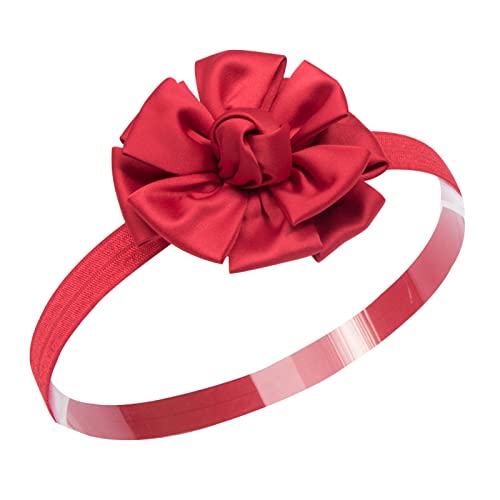 Large Flower Elastic headband for Baby Girl Infant Soft Fabric Chiffon Floral Hairband Toddler Newborn Christening Baptism Hair Accessories (Flower 6 - Red, Elastic)