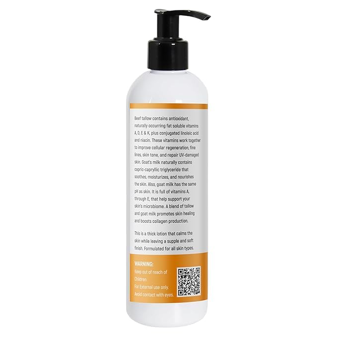 Tallow & Goat Milk Body Lotion, dry, Sensitive Skin, moisturizier Lotion - tallow for skin cream, Soothes Dry skin, Goat Milk face and body Moisturizer - Handmade lotion (12oz SANDALWOOD VANILLA)