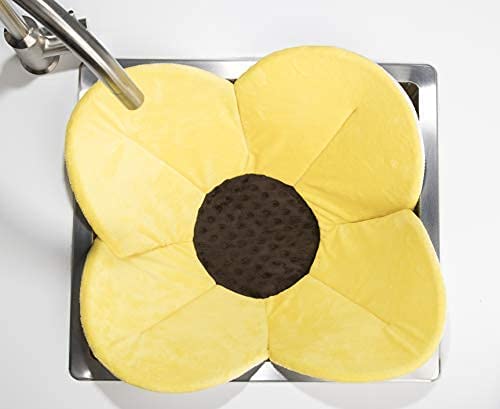 Blooming Bath Poppy Flower Bath Mat - Sink Bathtub Cushion for Baby - Plush Minky Fabric for Newborn to 6 Months - Washer-Safe Infant Newborn Essentials - Baby Shower Gifts for New Mom (Yellow/Brown)