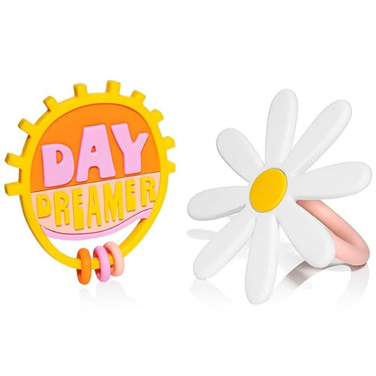 Lucy Darling Baby Teething Toys - Flower Child Silicone Baby Chew Toy for 0-6 and 0-12 Months - BPA Free Teethers for Babies - Soothe Babies Gums - 2 in 1 Pacifier and Teether