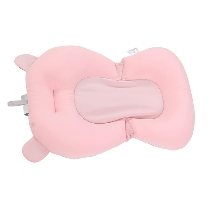 Baby Bath Seat Cushion, Floating Safe Foldable Adjustable Infant Bath Supporter for Newborn, Soft Bath Pillow Baby Bath Pillow for Bathtub (Pink Bear)