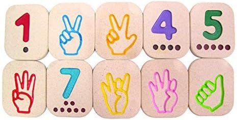 PlanToys® Hand Sign Numbers 1–10 Wooden Montessori Counting Toy | Early Math, Sensory Learning and Tactile Number Recognition Activity | Eco Friendly Sign Language Tiles for Meaningful Play
