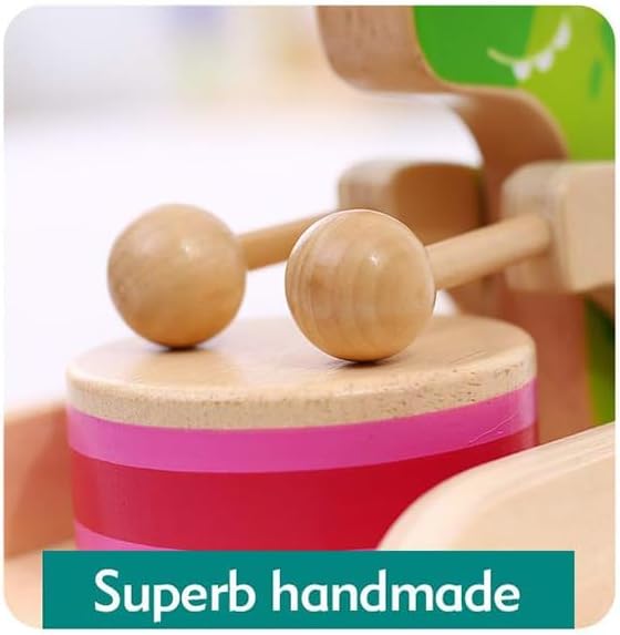 Baby Gift Wooden Toddler Pull Toy, Crocodile Drum Tapping Children's Toy, Baby dragging and Learning to Walk, Rope Traction Rope Crawling for Toddlers Ages 1+