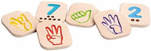 PlanToys® Hand Sign Numbers 1–10 Wooden Montessori Counting Toy | Early Math, Sensory Learning and Tactile Number Recognition Activity | Eco Friendly Sign Language Tiles for Meaningful Play