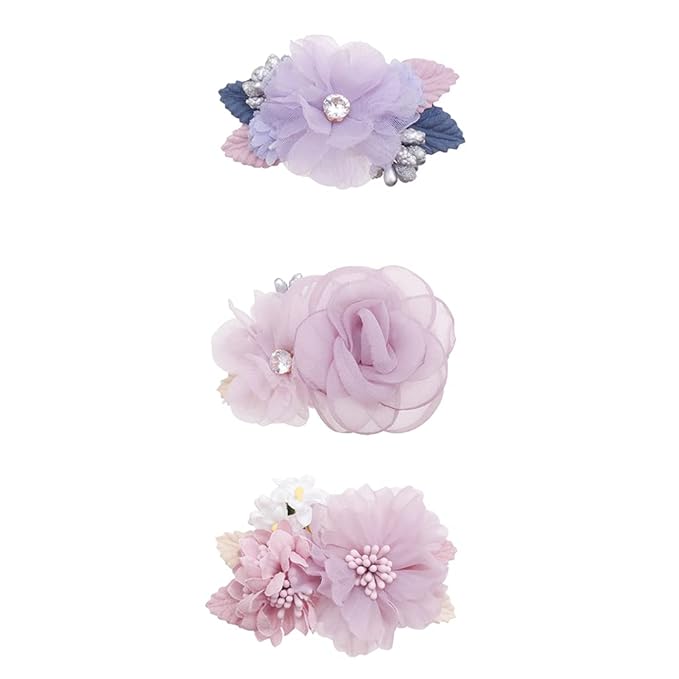 Flower Hair Clips Set for Baby Girl Lightweight Floral Hair Bow Accessories with Boutique Fully Lined Alligator Clip 3pcs for Toddler Teens Gifts