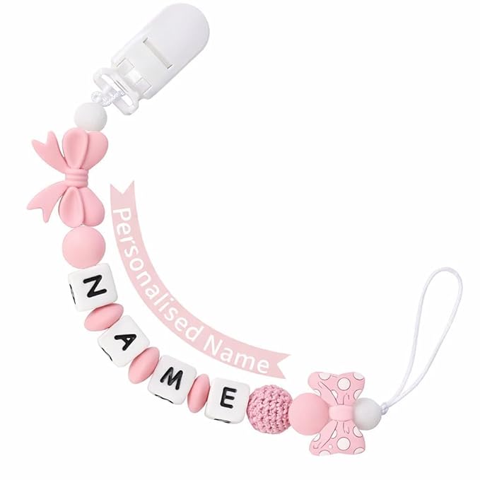 Personalized Name Pacifier Clips Nipples Holder Chain,Custom Baby Name Accessories Newborn Boy Girl Pacifier Clip(Pink)