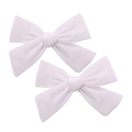 Vintage Velvet Bow Hair Clips for Baby Girl Kids Women Fall Velvet Christmas Hair Bows Barrettes Accessories (2 pcs White)