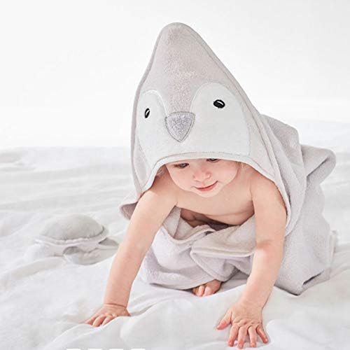 Happy & Sweet Baby Gift Set - Bamboo Viscose Hooded Penguin Bath Towel, Mitt Washcloth, and Squirt Bath Toy for Boys and Girls - Gray - Bonus eBook Included