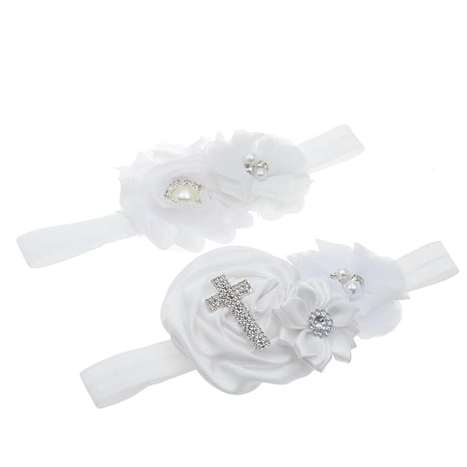 Baby Baptism Headband Lace Bow Headband Christening Headbands with Pearls TSFD30 (Cross Set)