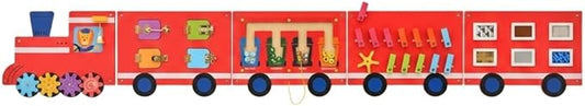Monläurd® Wooden Train Activity Wall Panel for Kids, Sensory Wall Toy, Activity Cube, Wall Toys for Toddlers 1-3, Playroom Toys, Daycare Furniture, Montessori Busy Board