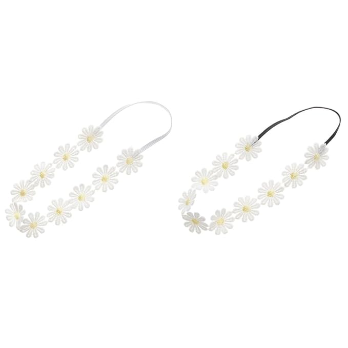 2PCS Little Daisy Flower Elastic Baby Girl Headbands Floral Crown Hairbands for Newborn Infant Toddler Party Birthday Wedding Hair Accessories Outdoor Photography Props