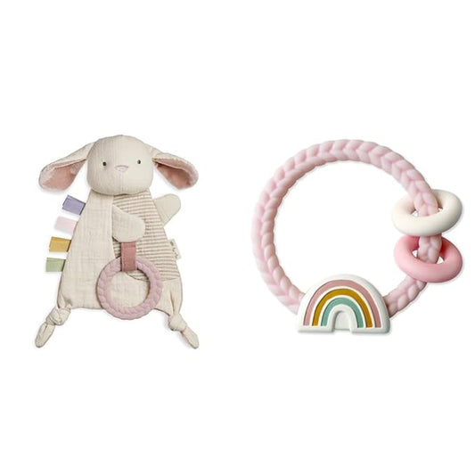 Itzy Ritzy - Bitzy Crinkle Sensory Toy Bunny with Crinkle Sound for Babies & Toddlers - Features & Silicone Teether with Rattle; Features Rattle Sound, Two Silicone Rings and Raised Textur