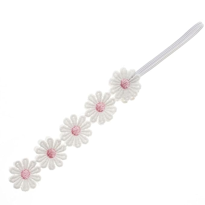 2PCS Baby Girl Lace Flower Headband Soft Elastic Hair Bands Cute Floral Headpiece for Baby photography (Pink, 14.96 Inch)