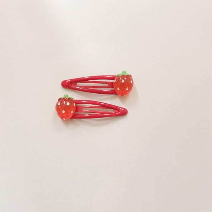 Strawberry Snap Clips Baby Girls Fruit Hair Bow Clips Strawberry Hair Ring Tie BBW24 (6 Pcs-C3)