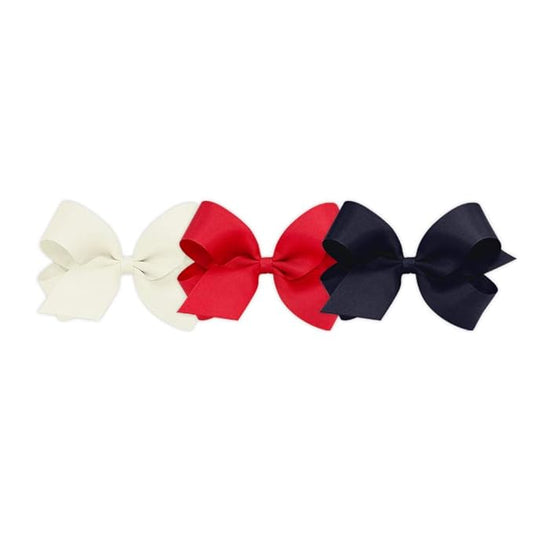 Wee Ones Girls' 3 pc Set Solid Grosgrain Variety Pack on a WeeStay No-Slip Hair Clip, Large, Antique White, Red, and Navy