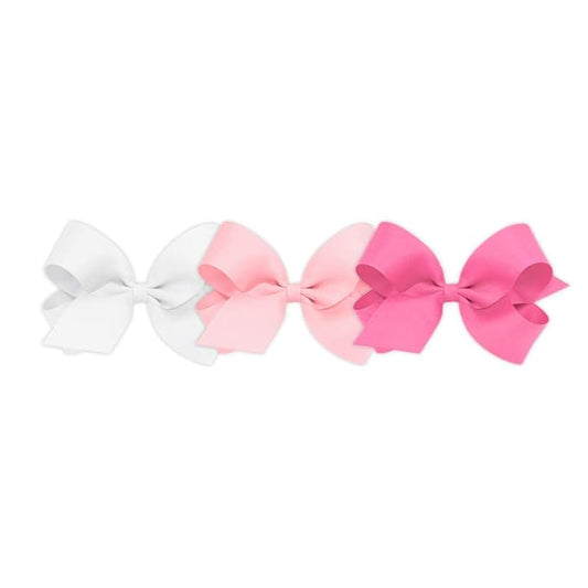 Wee Ones Girls' 3 pc Set Solid Grosgrain Variety Pack on a WeeStay No-Slip Hair Clip, Large, White, Light Pink, and Hot Pink