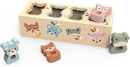 SPEEDY MONKEY Wooden Animal Shape Box for Toddlers 12m+ | Wooden Shape Sorter Toy | Color & Animal Learning Puzzle | Educational Fine Motor Skills Toy for Kids