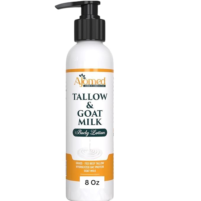 Tallow & Goat Milk Body moisturizing Lotion for Sensitive Skin, handmade tallow cream (8 Fl OZ, Sandalwood Vanilla)