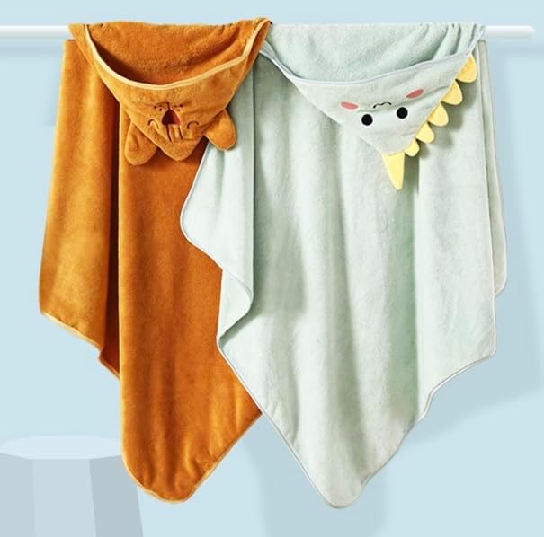 Hooded Baby Towel - Premium Soft Bath Towel for Baby, Newborn,Infant - Ultra Absorbent,Natural Baby Stuff Towel, Soft Coral Velvet Coral Fleece Bath Towel for Boys and Girls (Happy Dinosaur)
