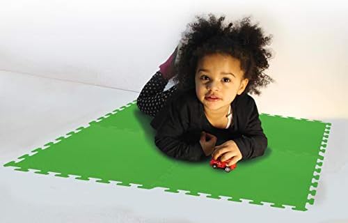 Jamara 460420 Green 460420-Puzzle matts 50 x 50 cm 4 pcs-Easy Plug-in System, Expandable, Non-Slip Surface, Washable, Durable