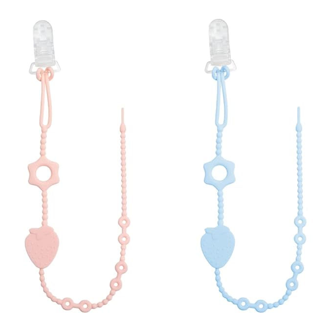 Strawberry Silicone Baby Pacifier Leashes Pink Blue