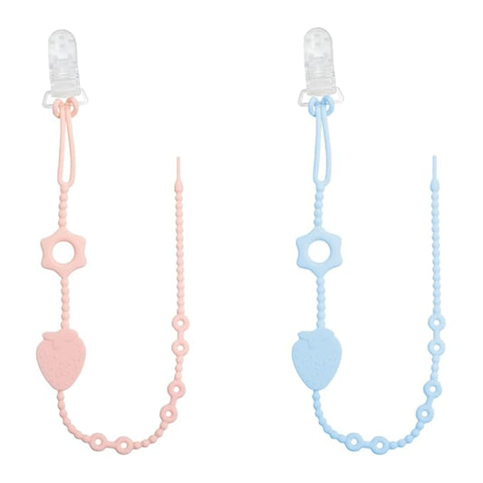 Strawberry Silicone Baby Pacifier Leashes Pink Blue