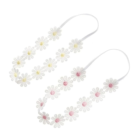 2PCS Baby Girl Lace Flower Headband Soft Elastic Hair Bands Cute Floral Headpiece for Baby photography (Yellow,Pink, 14.96 Inch)