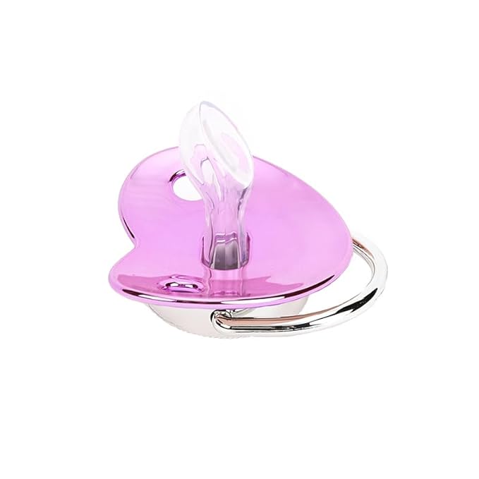 Bling Rhinestone Baby Pacifier BPA Free，Gift Box Package Newborn Silicone Pacifier with Metal Chain Clip (Metalic Purple Heart)