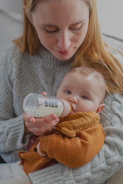 BIBS Baby Glass Bottle Complete Set 225 ml | BPA Free Natural Rubber | Made in Denmark | Ivory