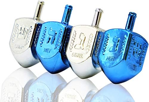 The Dreidel Company 100-Pack Hanukkah Plastic Silver & Blue Metallic Dreidels with English Translation, Spinning Tops Includes Dreidel Game Instruction Card